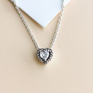Pandora Elevated Heart Collection. Silver Zirconia Necklace #398425C01